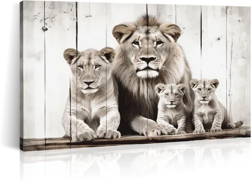Miniatura 7 de LYUNSHUO Lienzo decorativo para pared, diseño de león y leona, animales en blanco y negro, imágenes de pareja, pintura abstracta de vida silvestre