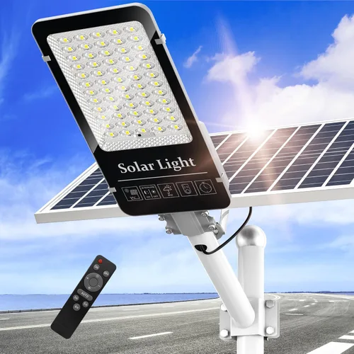 OKPRO Luz solar de calle de 10000 W, cuentas LED superbrillantes, luces solares para exteriores, impermeable, IP66, luz de estacionamiento