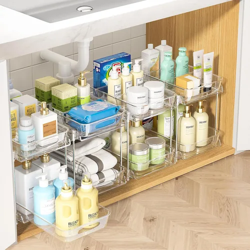 Miniatura 10 de Sevenblue Paquete de 4 organizadores para debajo del fregadero, organizadores de baño y almacenamiento, organizador de armario extraíble multiuso