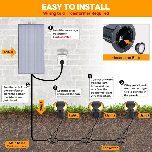 Miniatura 7 de Gardenreet - Luz de pozo en tierra - Latón 12V IP65 Iluminación de paisaje al aire libre, luz de torreta de bajo voltaje LED en grado, bronce