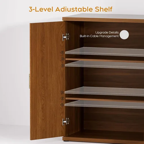 Miniatura 7 de Yechen Armario de buffet acanalado con acento de nogal con almacenamiento y 4 puertas, armario de almacenamiento Mordern Credenza con estantes