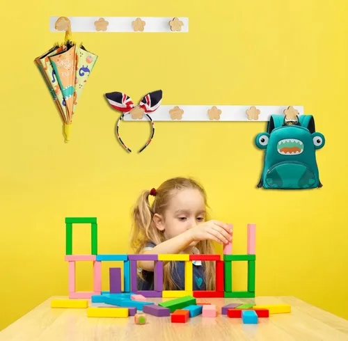 Miniatura 2 de Perchero para niños montado en la pared con ganchos, gancho para abrigos, colgador de mochila montado en la pared, toallero con 4 bonitos ganchos
