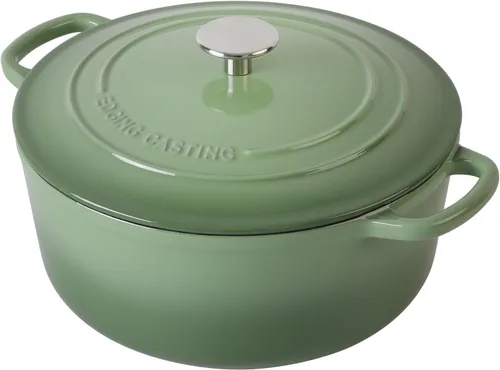 Miniatura 6 de EDGING CASTING Olla de hierro fundido esmaltada con tapa para horno holandés, 5.5 cuartos de galón, para hornear pan, cocinar, verde pistacho