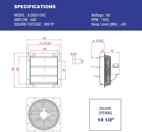 Miniatura 4 de iLiving Ventilador de escape de obturador de 10 pulgadas con termostato inalámbrico inteligente controlado a distancia y humedad, ventilador