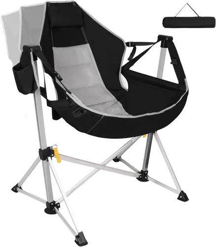 Romswi 1 silla hamaca de aluminio, silla plegable portátil de gran tamaño con respaldo y asiento ajustables, soporta 440 libras para exteriores,