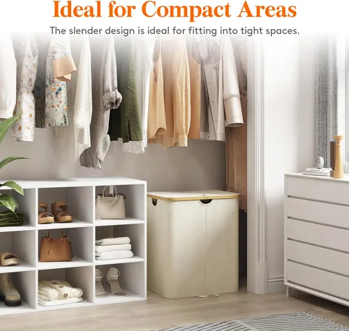Miniatura 6 de Lifewit Cesto de Ropa Sucia Doble de 120L con Tapa, Cesto Grande Dual para Ropa Sucia con Bolsas Removibles, 2 Secciones Cestos Estéticos para Ropa
