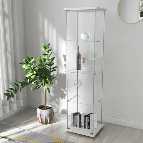 Miniatura 5 de Moderno vitrina de cristal de 4 niveles con puerta transparente, vitrina de la colección Curio de vidrio templado de 0.197 in, vitrina de cristal