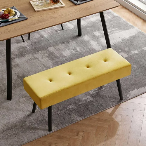 Miniatura 4 de Homedot Banco decorativo para sala de estar, banco otomano elegante de terciopelo para dormitorio, pie de cama con patas de metal negro, banco