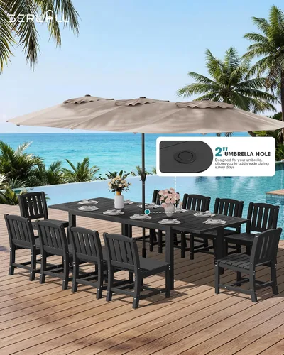 Miniatura 7 de SERWALL Juego de 2 sillas de comedor al aire libre, sillas sin brazos de polietileno de alta densidad para todo tipo de clima, adecuadas para mesa