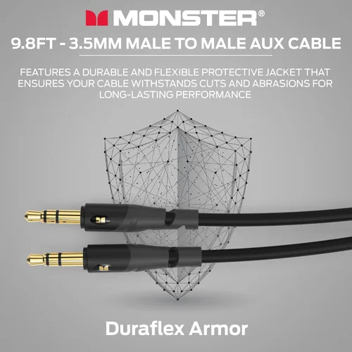 Miniatura 4 de Monster Gen1 Essentials - Cable de audio macho a macho, cable auxiliar de 9.8 pies con chaqueta Duraflex, conectores chapados en oro, cable auxiliar
