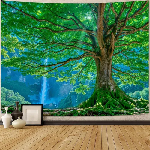 Miniatura 36 de Zussun Tapiz de Bosque Natural de Montaña Tapiz Verde de Pino Luz Solar Selva para Dormitorio Estético Planta Paisaje de Montaña Tapices Pequeños