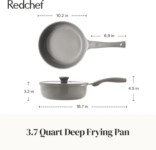 Miniatura 9 de Redchef Sartén de cerámica profunda con tapa, sartén salteadora antiadherente, compatible con todas las placas de cocina, asas que se mantienen Gris