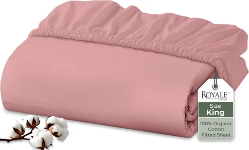 Miniatura 26 de Royale Linens Sábana bajera ajustable de algodón 100% orgánico - Tejido percal - Sábanas bajeras de bolsillo profundo súper suaves - Sábana elástica