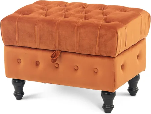 Miniatura 4 de Mesa de Centro Otomana de Almacenamiento Rectangular, Reposapiés Otomana de Dormitorio con Tapicería de Terciopelo Abotonado Capitoné para Sala