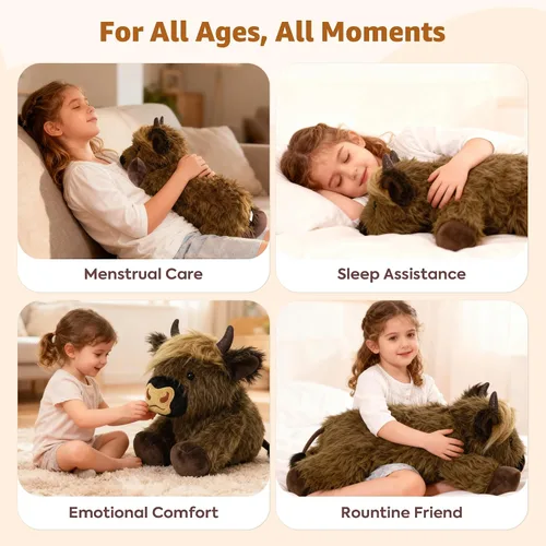 Miniatura 7 de Onsoyours - Animales de peluche originales de vaca de las tierras altas con peso de 3.35 libras, 20 pulgadas, grandes para microondas para aliviar
