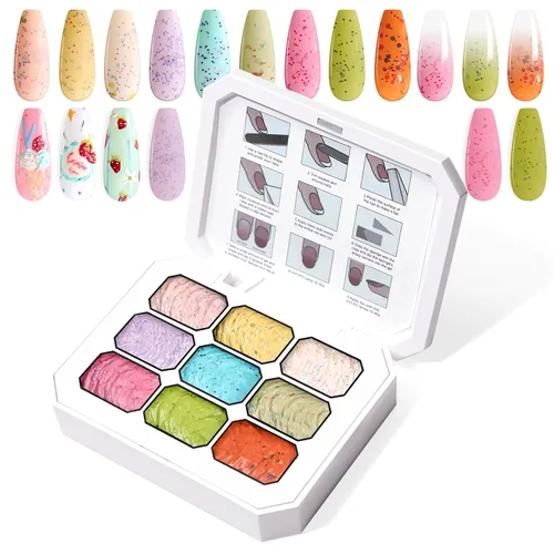 Miniatura 29 de Juego de esmaltes de gel con gradiente, 9 colores ombre, esmalte de gel para uñas rojo, marrón, azul claro, rosa, esponjado para pigmento, Pat Aura
