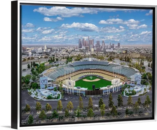 Miniatura 8 de CANVAS ON DEMAND Estadio Dodger de Los Ángeles Lienzo Enmarcado Flotante Negro Arte de Pared Impreso por Copterpilot Photography, Fotografía