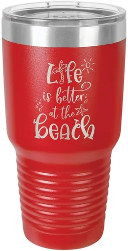 Miniatura 15 de La vida es mejor en la playa 3 grabado 30 oz vaso de acero con recubrimiento de polvo grabado láser taza de viaje de camello polar libre de BPA