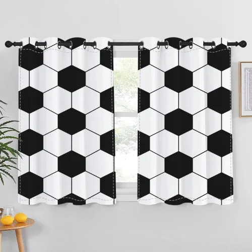 Miniatura 34 de Cortinas opacas de fútbol para dormitorio de niños, con temática deportiva, para sala de fútbol, cortinas de fútbol en blanco y negro