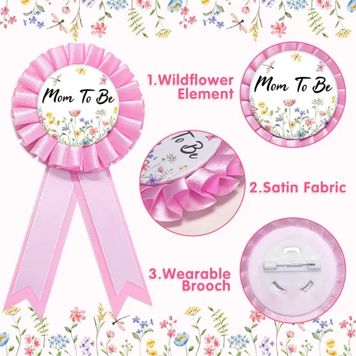 Miniatura 4 de Homanu Wildflower Mom to Be - Decoración de baby shower, diseño floral para mamá para ser papá para decoración de fiesta de mamá embarazada