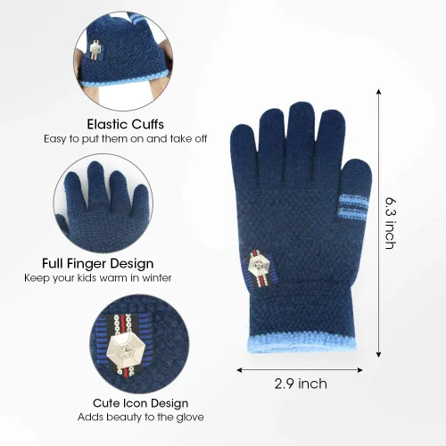 Miniatura 3 de ORVINNER Guantes de invierno para niños y niñas, 3 pares de guantes cálidos con forro de lana para niños pequeños, guantes térmicos de punto