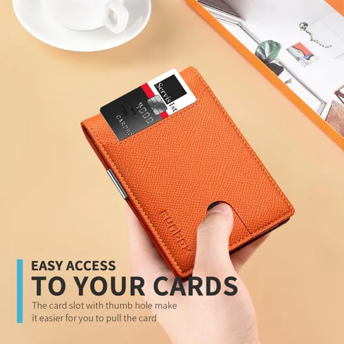 Miniatura 72 de RUNBOX - Carteras delgadas para hombre, cartera de piel con pinza para el dinero, cartera de bolsillo frontal con bloqueo RFID, tarjetero