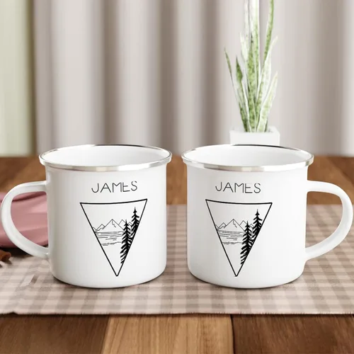 Miniatura 9 de Taza de campamento esmaltada personalizada. Tazas de café de cerámica personalizadas para campamento y senderismo, regalo de San Valentín