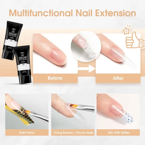 Miniatura 7 de Rosalind Gel de extensión de poliéster acrílico transparente, paquete de 2 unidades de gel de uñas de 2.1 onzas líquidas, constructor de uñas