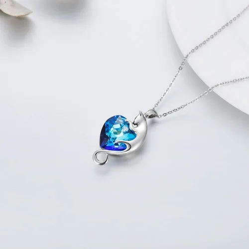 Miniatura 4 de AOBOCO Cat Necklace for Women 925 Sterling Silver Cat Pendant Necklace Embellished with Crystals from Austria, Mother's Day Cat Jewelry Gifts for