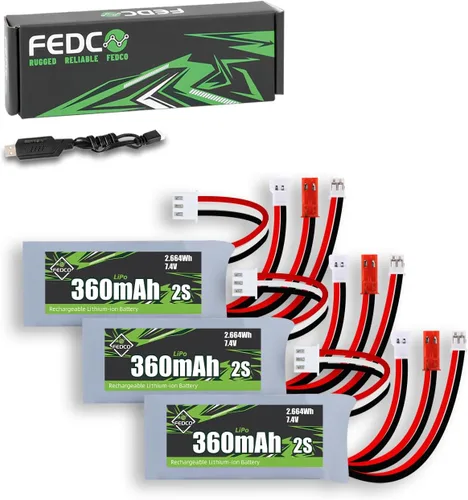 Batería SCX24 7.4V Lipos 2S 360mAh recargable mini batería de litio con JST y MJ y PH2.0 y MX2.0 enchufe de descarga apto para SCX24 RC Car WLtoys
