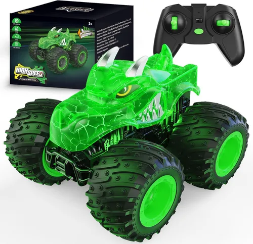 Miniatura 9 de AUUGUU Auto a control remoto, juguetes de camiones monstruos de 2.4 GHz con spray ligero, regalo de cumpleaños para niños de 3, 4, 5, 6, 7, 8, autos