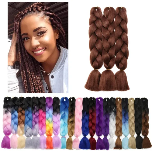 Miniatura 85 de Benehair Extensiones de cabello trenzado ombré de 24 pulgadas, 1 paquete de extensiones de cabello trenzado jumbo de alta temperatura, cabello