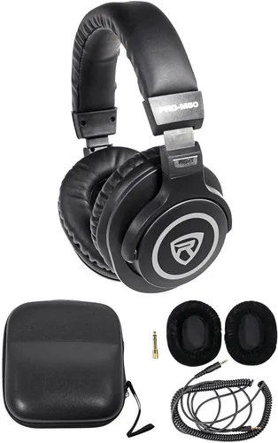 Rockville PRO-M50 - Auriculares de estudio con cable de bobina desmontable, estuche+almohadilla extra para los oídos, plata, mediam