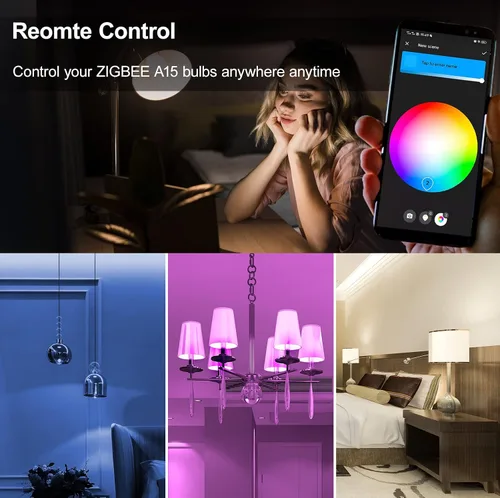 Miniatura 6 de Zigbee - Bombillas inteligentes A15, requiere concentrador (compatible con Hue*, Alexa, Google y ConBee), E26, 5 W = 40 W, cambio de color de 400