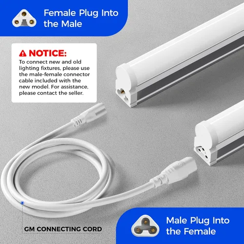 Miniatura 4 de Barrina T5 - Luz LED para tienda de 4 pies, 2 cables de alimentación de 6500 K, blanco súper brillante, 2200 lm, 20 W, lámpara de techo comercial