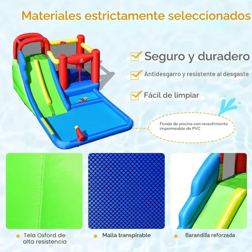 Miniatura 6 de BOUNTECH Tobogán acuático inflable, 7 en 1 doble tobogán para niños, parque acuático para niños, toboganes de agua inflables para exteriores