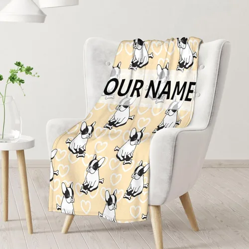 Miniatura 2 de Manta personalizada de bulldog francés con texto y nombre, 30 x 40 pulgadas, manta de franela suave, cálida, ligera y acogedora, regalo para amantes