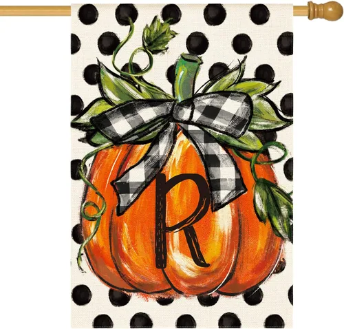 Miniatura 14 de AVOIN colorlife Bandera de jardín con monograma de otoño con letra G, diseño de calabaza, de 12 x 18 pulgadas, doble cara exterior, pequeña