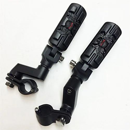 Miniatura 8 de Forma de zombi de calavera de ala de 1 1/4 "Highway Radical Stiletto 4475 Foot Pegs Abrazaderas para Harley Sportster Touring Cuerpo Negro Goma por