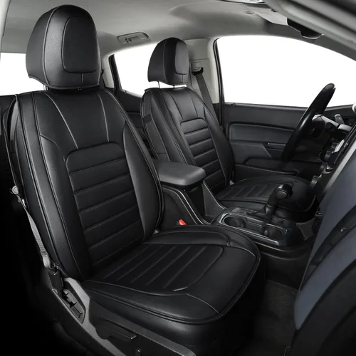 Miniatura 13 de LUCKYMAN CLUB Fundas de asiento Chevy Colorado para camión de trabajo Crew Cab Z71 LT ZR2 2015-2022 con piel sintética (negro)