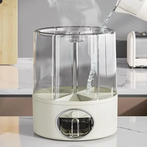 Miniatura 7 de Dispensador de alimentos giratorio de 6 rejillas prémium con tapa sellada, contenedor de almacenamiento de granos de rotación de 360° para arroz