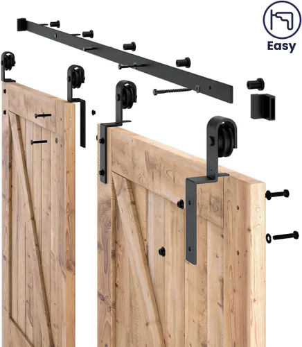 Miniatura 5 de SMARTSTANDARD - Kit de herrajes para puerta corrediza de granero de 6 pies para puertas de madera dobles vía única suave y silencioso fácil