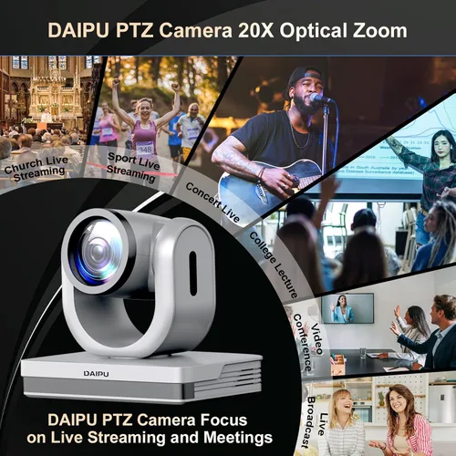 Miniatura 2 de Cámara PTZ 20X Zoom óptico 60fps HDMI USB SDI LAN PoE AI Seguimiento automático PTZ Cámara de conferencia para iglesia Transmisión en vivo