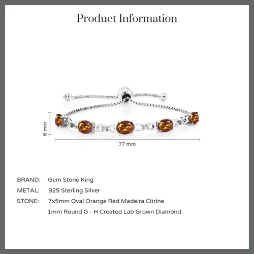 Miniatura 41 de Gem Stone King Pulsera de tenis de diamantes cultivados en laboratorio con piedra natal de 3-6 quilates para mujer, plata de ley 925, ovalada