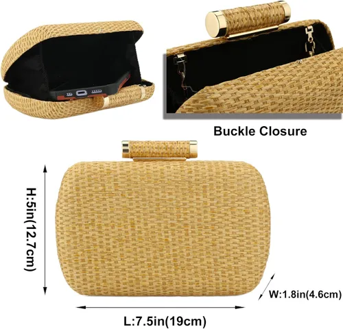 Miniatura 2 de YYW Bolso de mano de paja para mujer, boda, tejido a mano, pajita, fiesta, boda, verano, playa, bolso de mano de mimbre