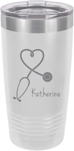 Miniatura 10 de Estetoscopio Enfermera - Vaso aislado con texto personalizado, taza de café de viaje de 20 onzas, personalizable (azul claro)