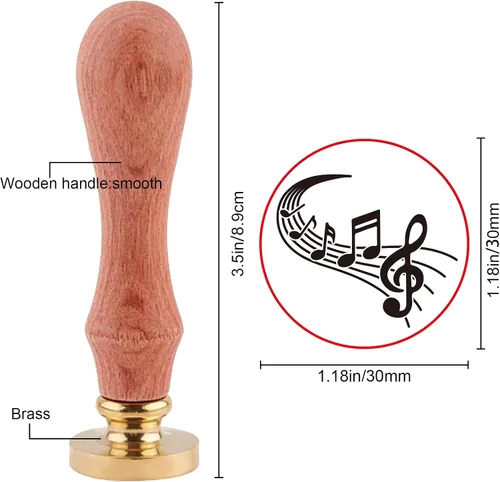 Miniatura 2 de SUPERDANT Sello de cera con letras musicales de 1.18 pulgadas, sello de sellado de notas para entusiastas de la música, mango de madera, extraíble
