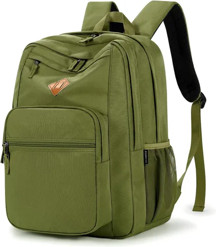 ZORFIN - Mochila de 26 litros para la escuela, universidad y viajes, impermeable, con 8 compartimentos, Verde militar, Moderno
