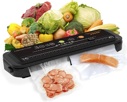 MEGAWISE - Máquina selladora al vacío | Potencia de succión de 80 kPa | Incluye bolsas y cortador | Sellador automático compacto de un solo toque