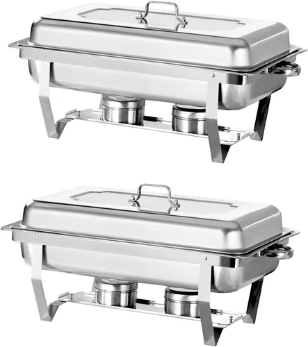 Miniatura 10 de Juego de Platos Calentadores Buffet Set 6 Piezas 8QT Acero Inoxidable Calentador de Alimentos Chafer Juego Completo con Bandeja de Agua, Soporte